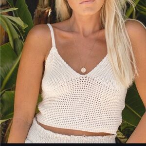 Solai the Label Cream Crochet Knit Crop Top
